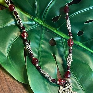 Elegant Red and Silver Beaded Necklace